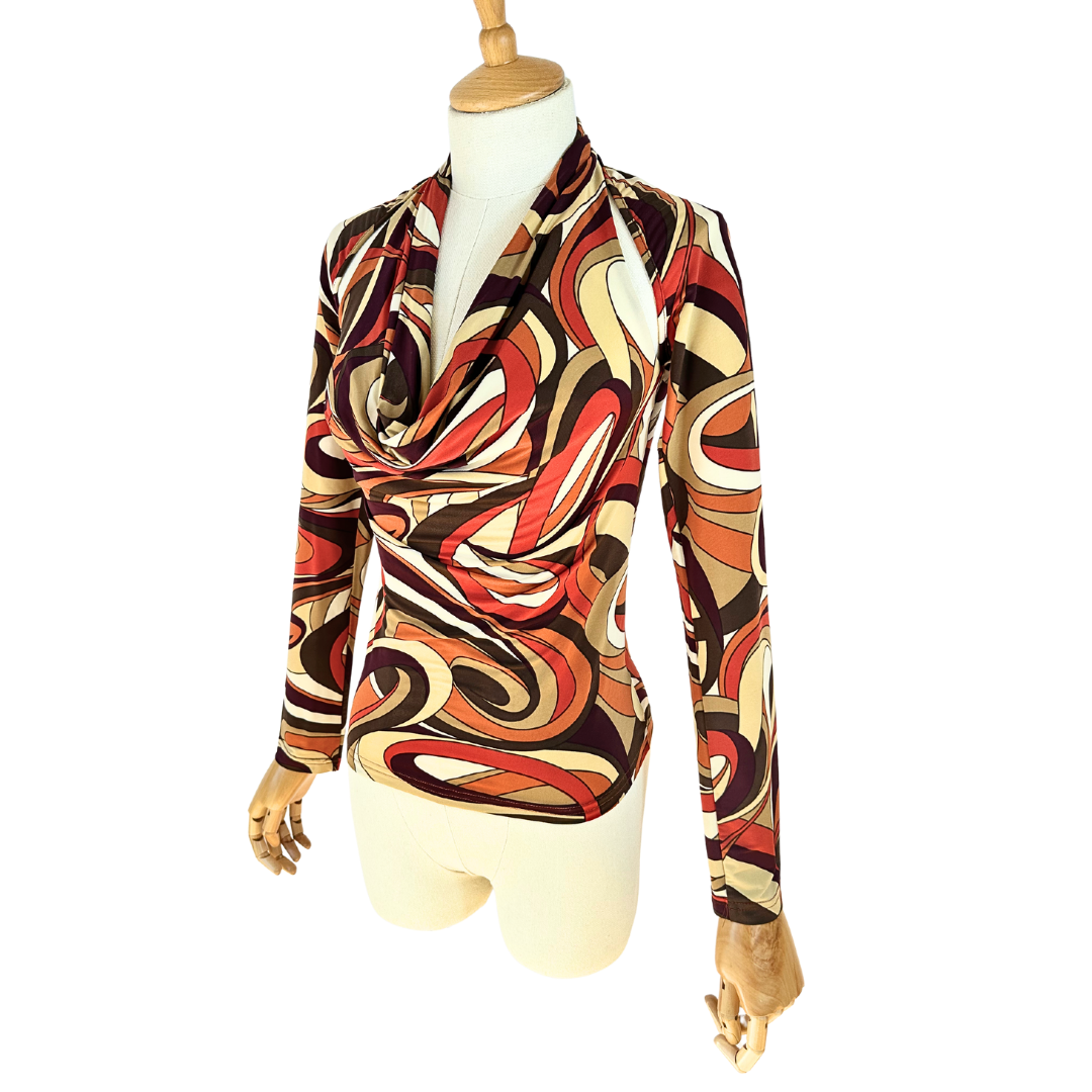 Cowl Neck Long Sleeve Top | 70s Print Top | vintageandthecity