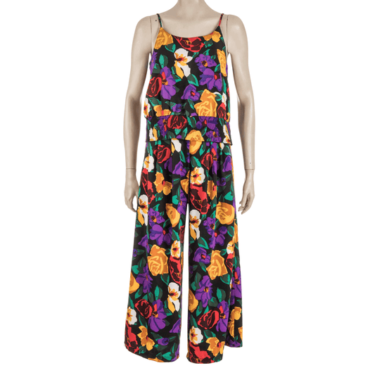 Floral spaghetti strap cropped top and wide leg pants - M