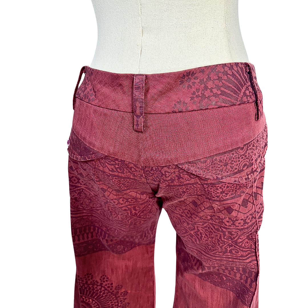 Maroon low rise mandala print wide leg pants - S