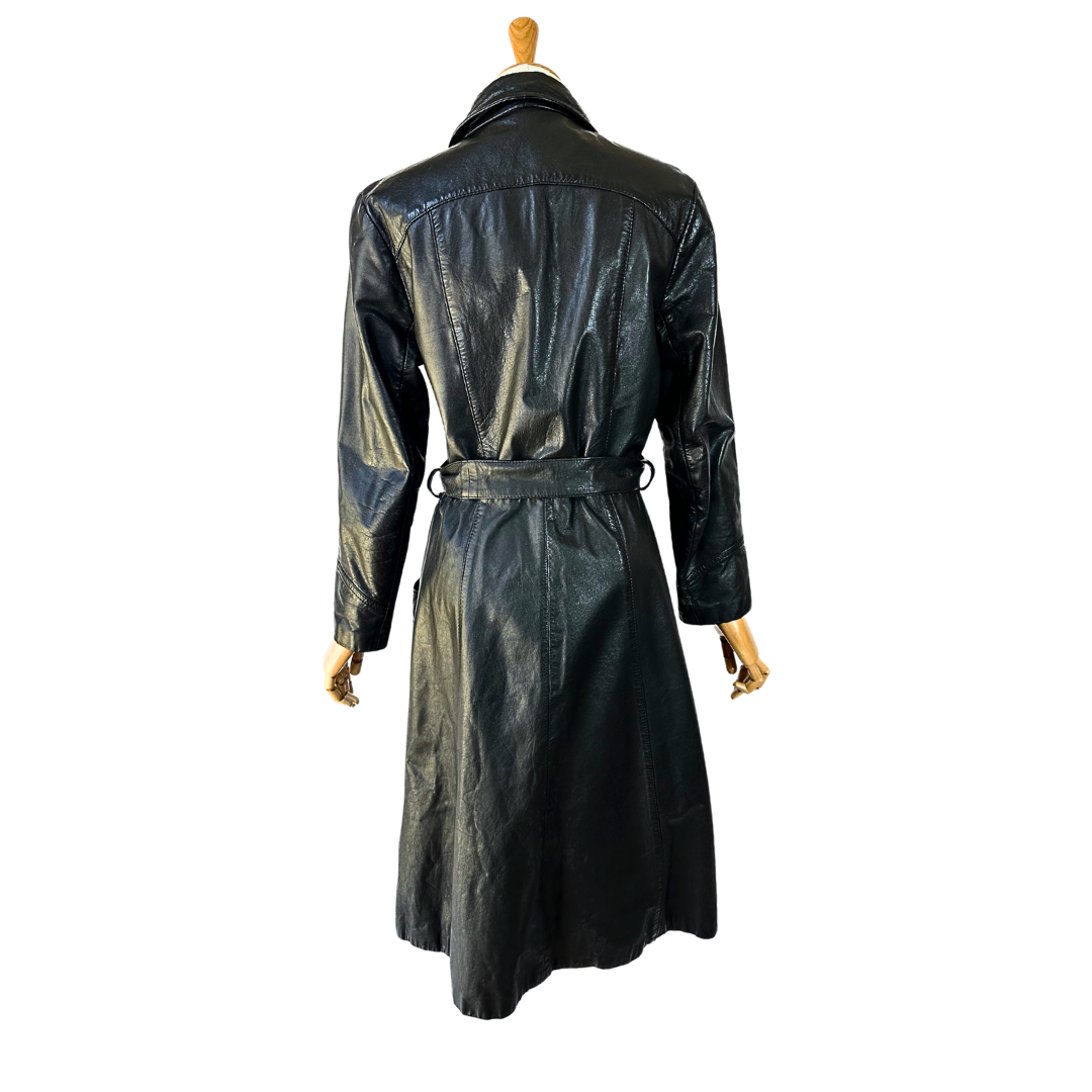 Black vintage leather coat - M