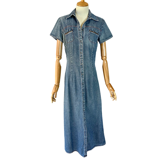 90s denim maxi shirt dress - S