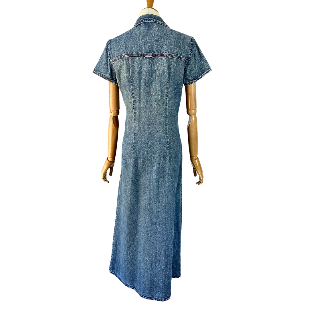 90s denim maxi shirt dress - S