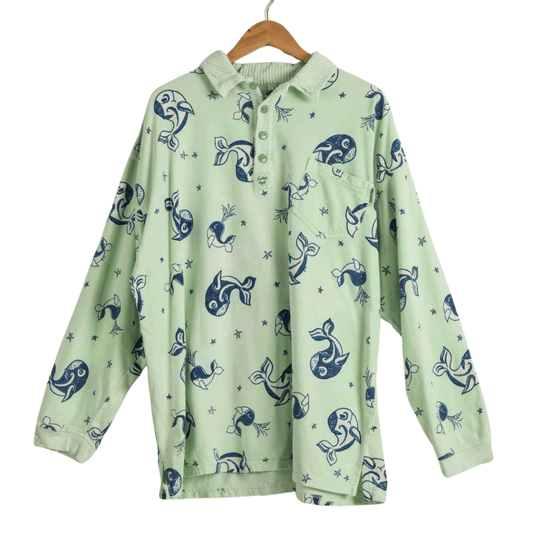 Whale-print longsleeve polo shirt - L/XL