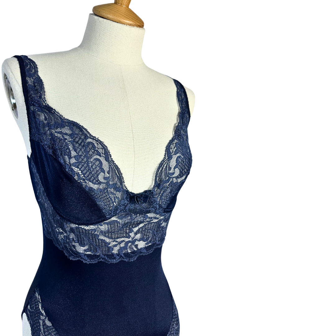 Navy blue 90s lace lingerie bodysuit - M