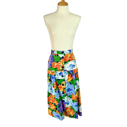 Colourful vintage floral midi skirt - XS/S