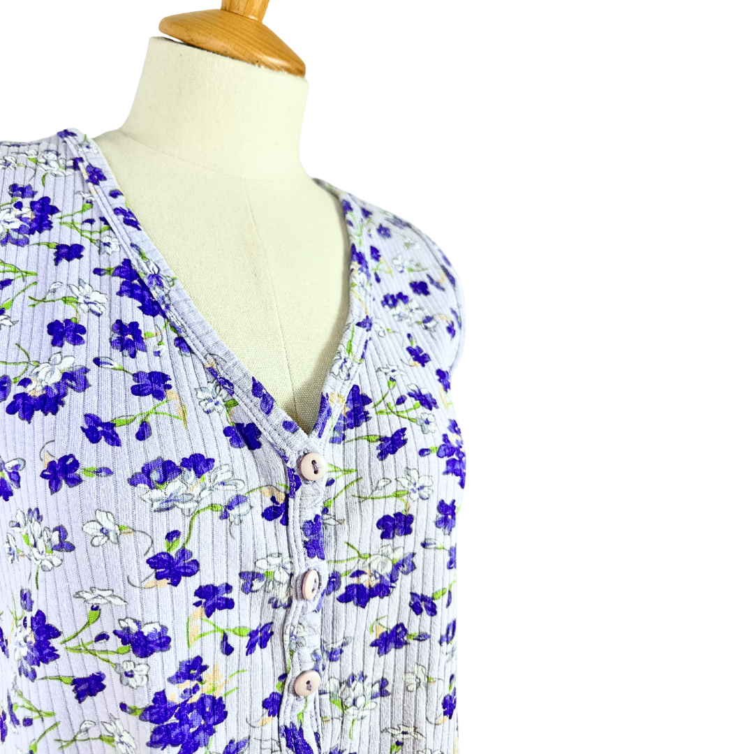 90s lilac floral ribbed vest - M