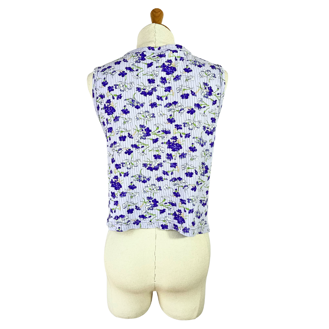 90s lilac floral ribbed vest - M