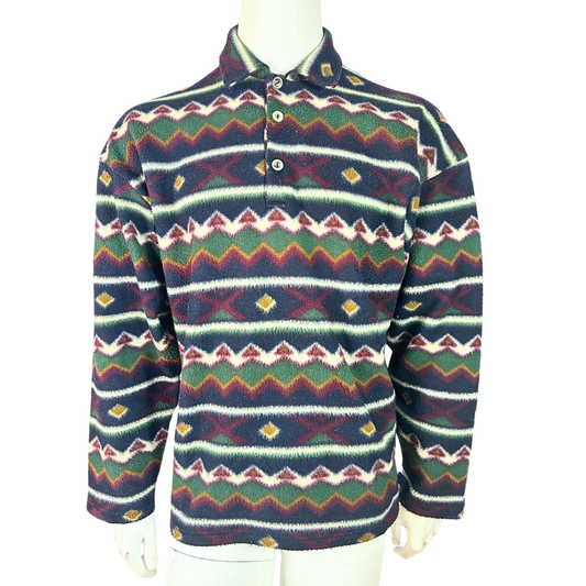 Vintage aztec longsleeve polo shirt - L