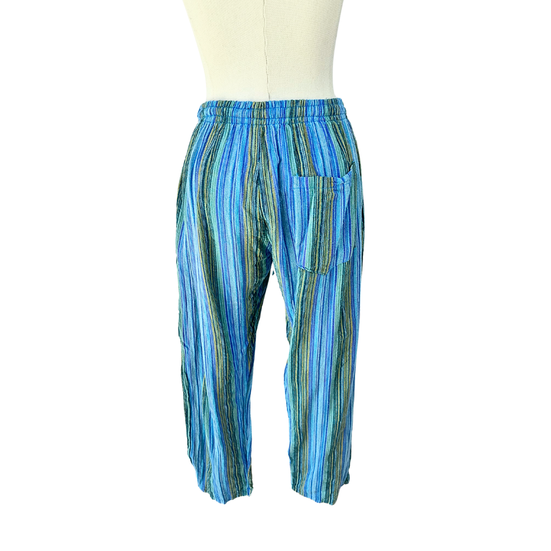 Blue boho striped pants - M