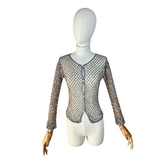 Grey 90s crochet cardigan - S