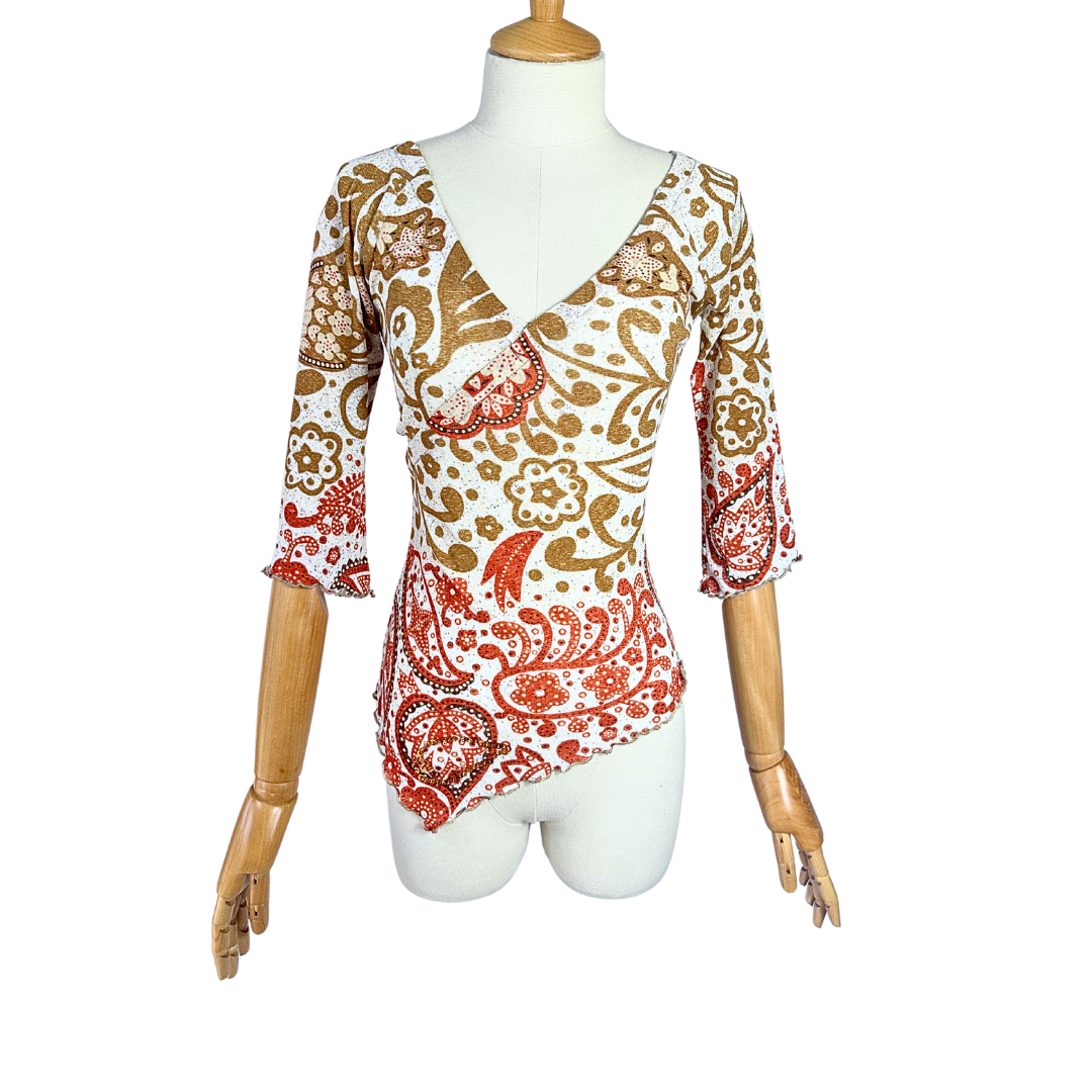 Y2K floral and paisley asymmetrical hem top - S