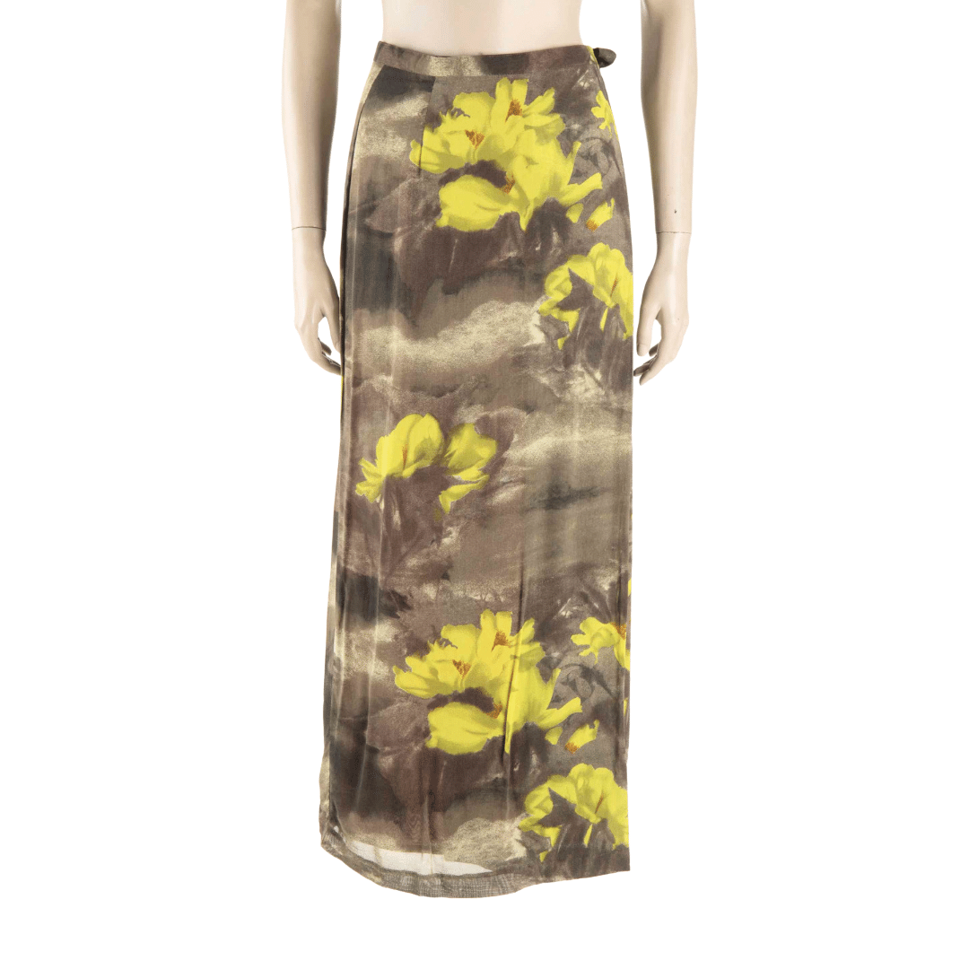 Floral watercolour print maxi wrap skirt - S/M