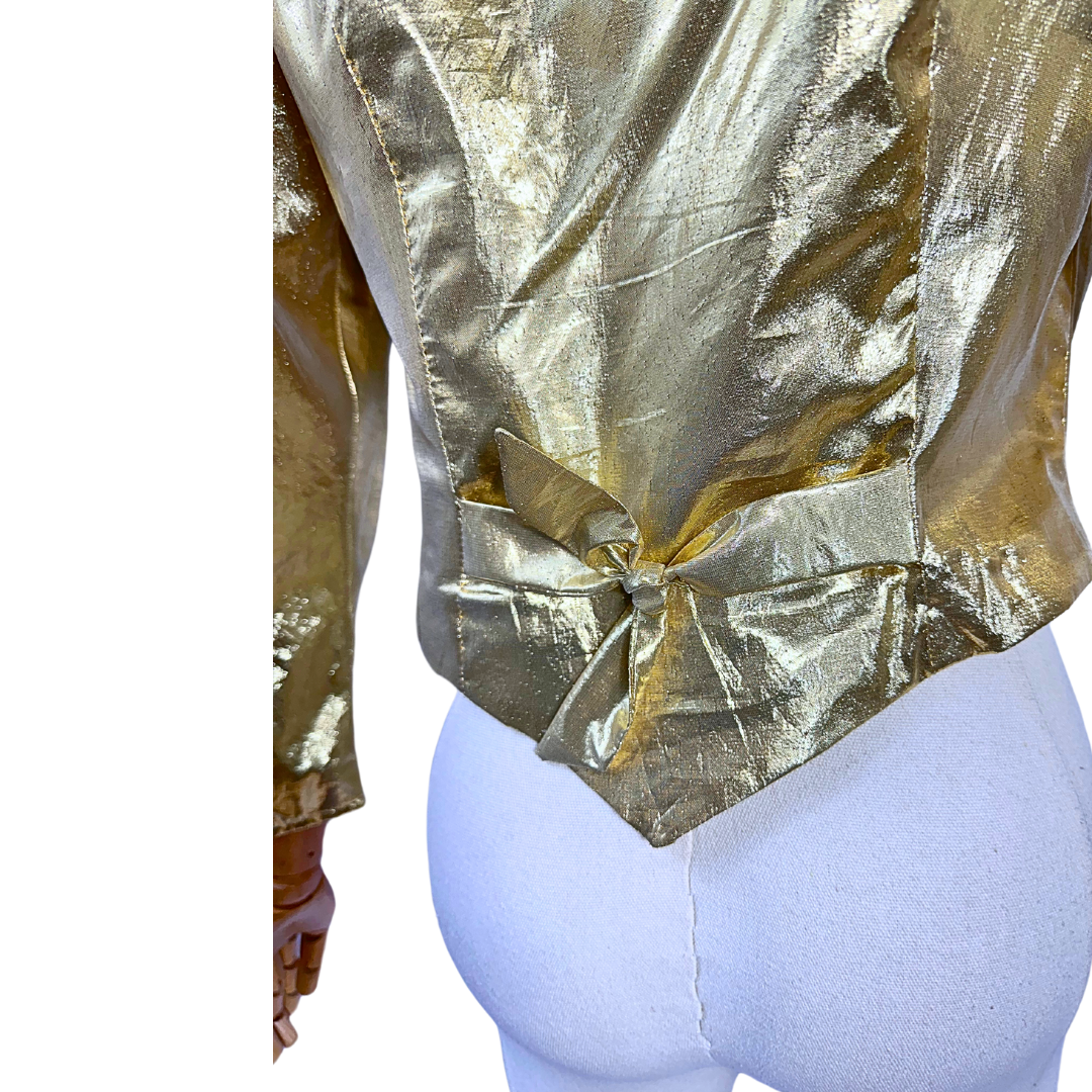 80s gold lame cropped blouse - M