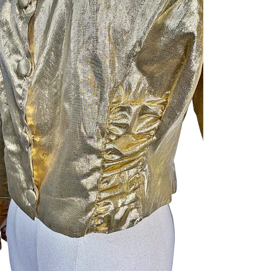 80s gold lame cropped blouse - M