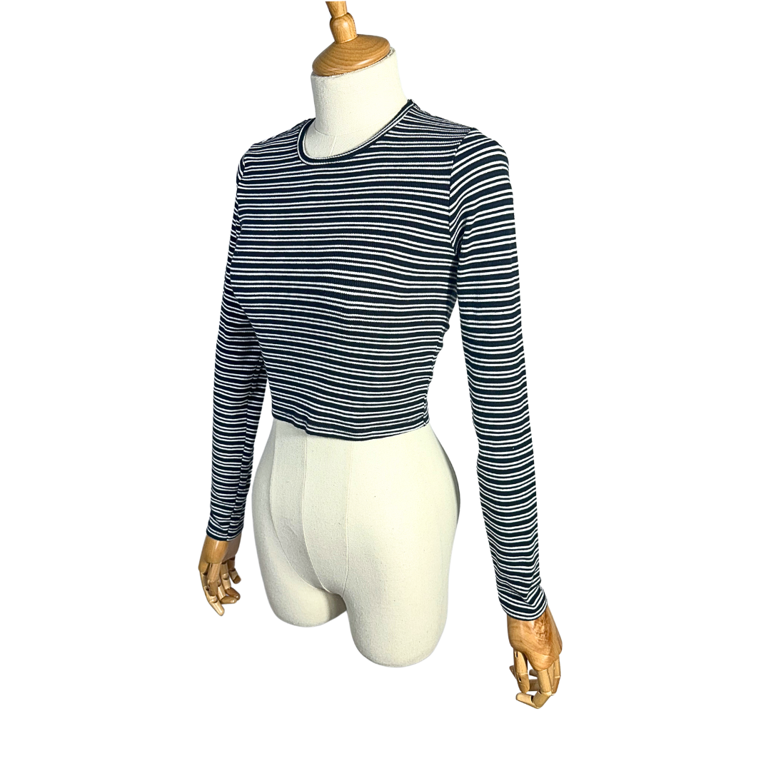 Black and white striped ribbed crop top - S