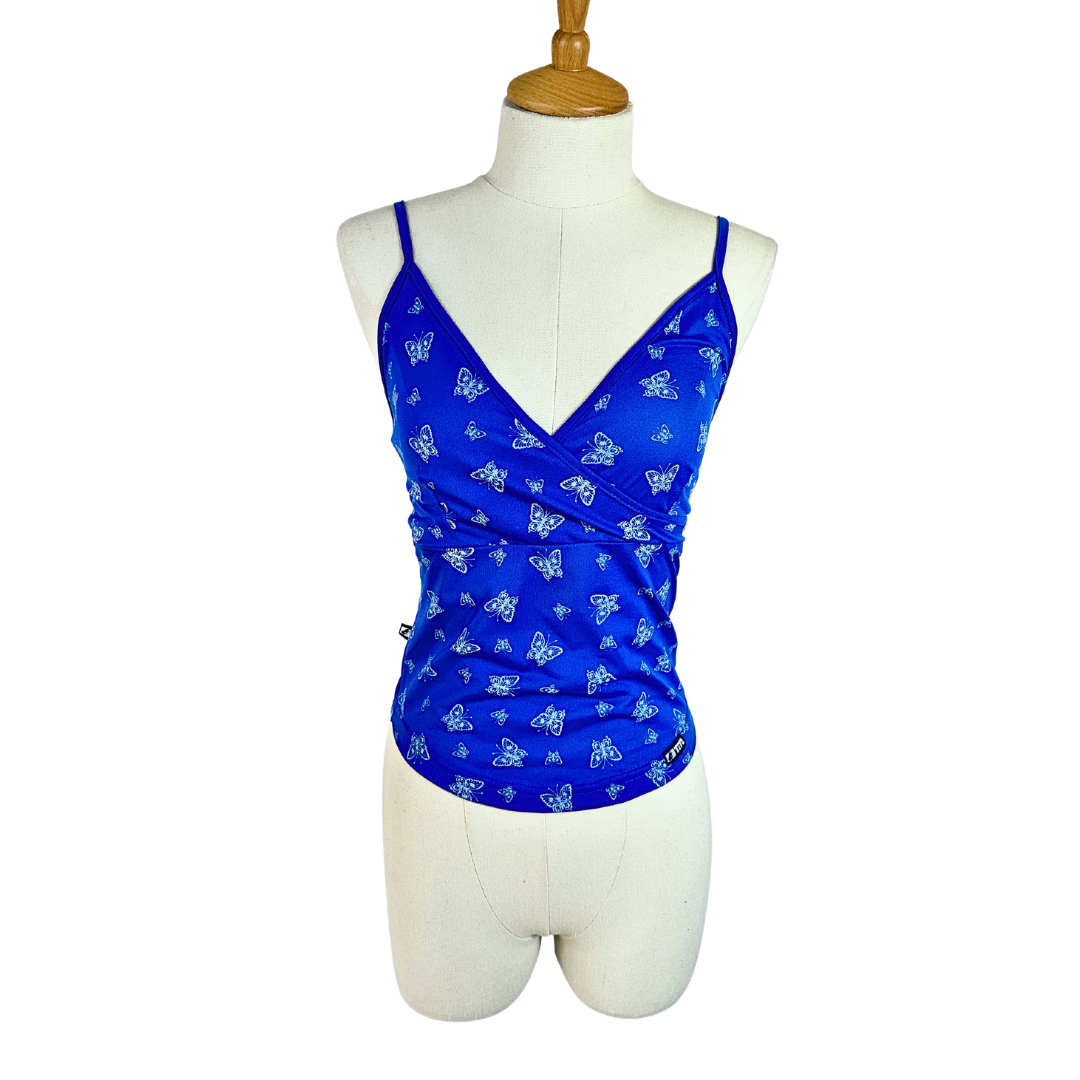 Blue Y2K butterfly spaghetti strap top - XS