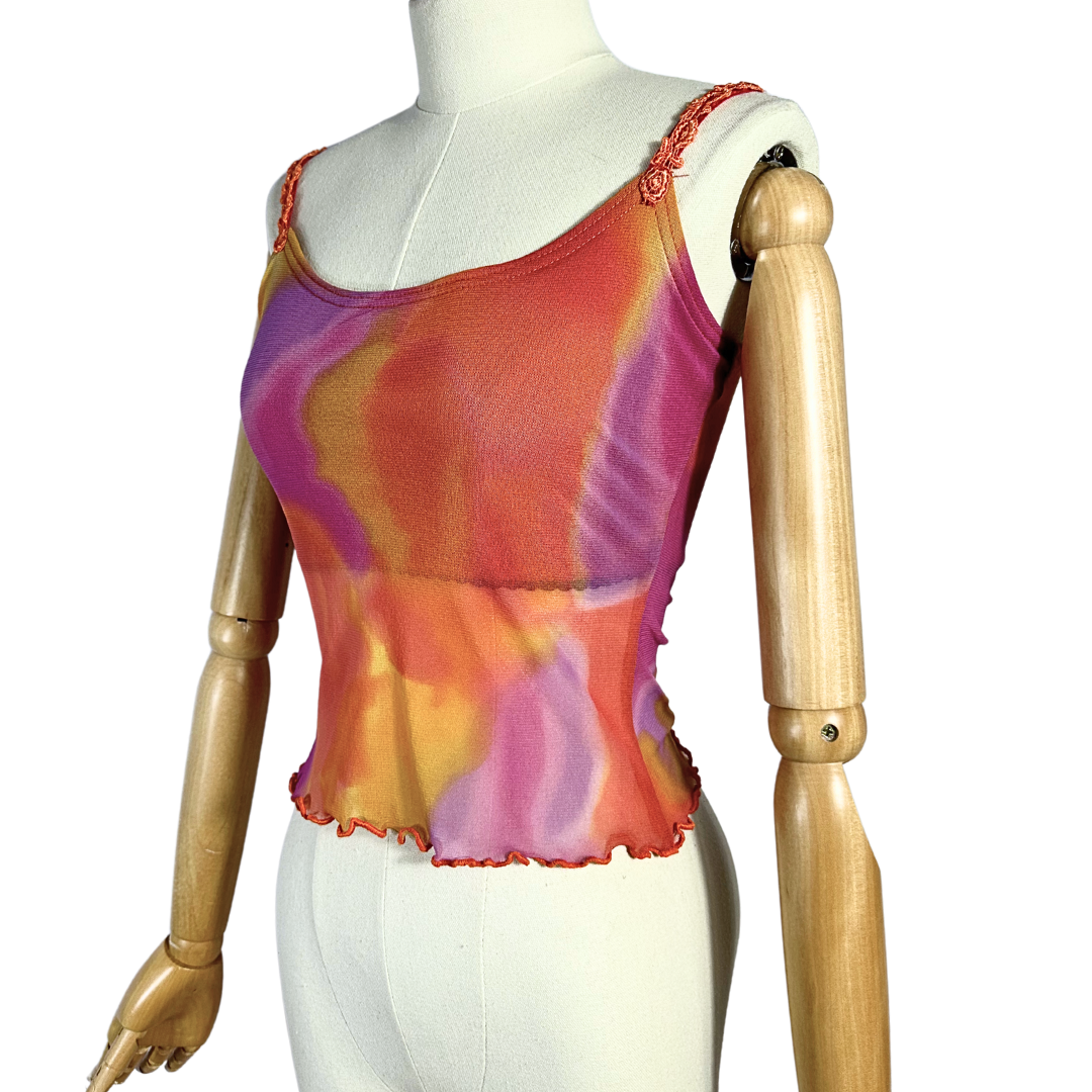 90s colourful tie dye mesh top - S