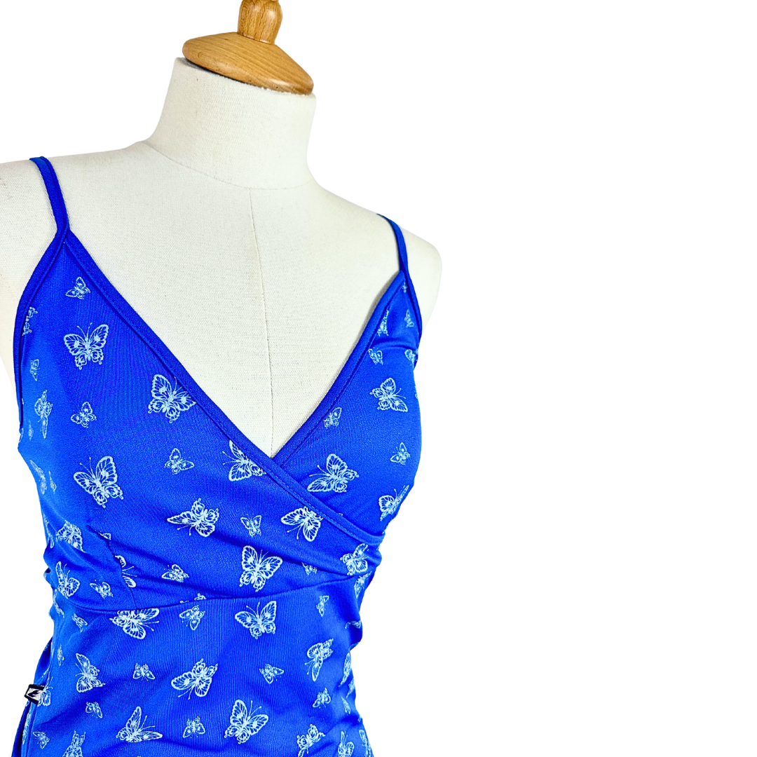 Blue Y2K butterfly spaghetti strap top - XS