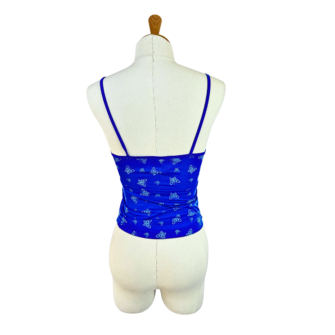 Blue Y2K butterfly spaghetti strap top - XS