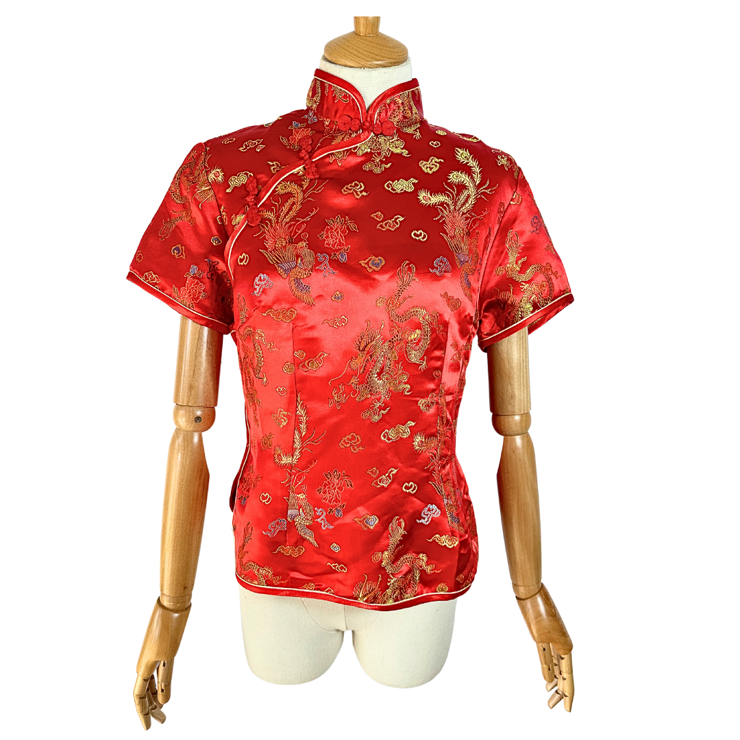 Red oriental dragon design top - M