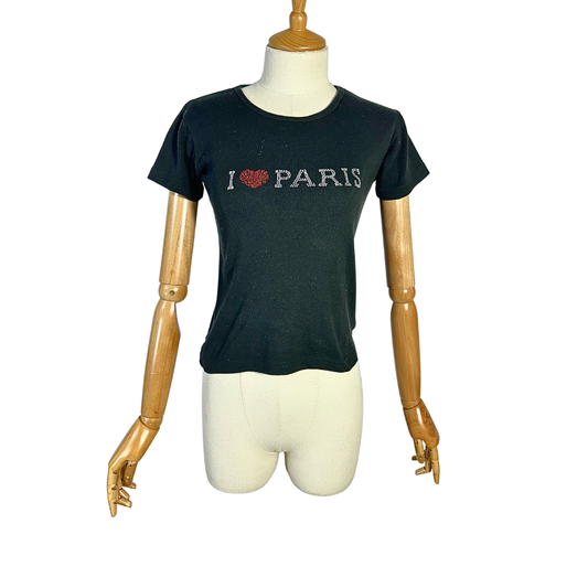 Black I love Paris baby tee - S