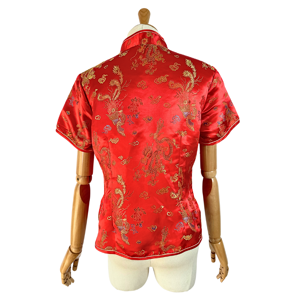 Red oriental dragon design top - M