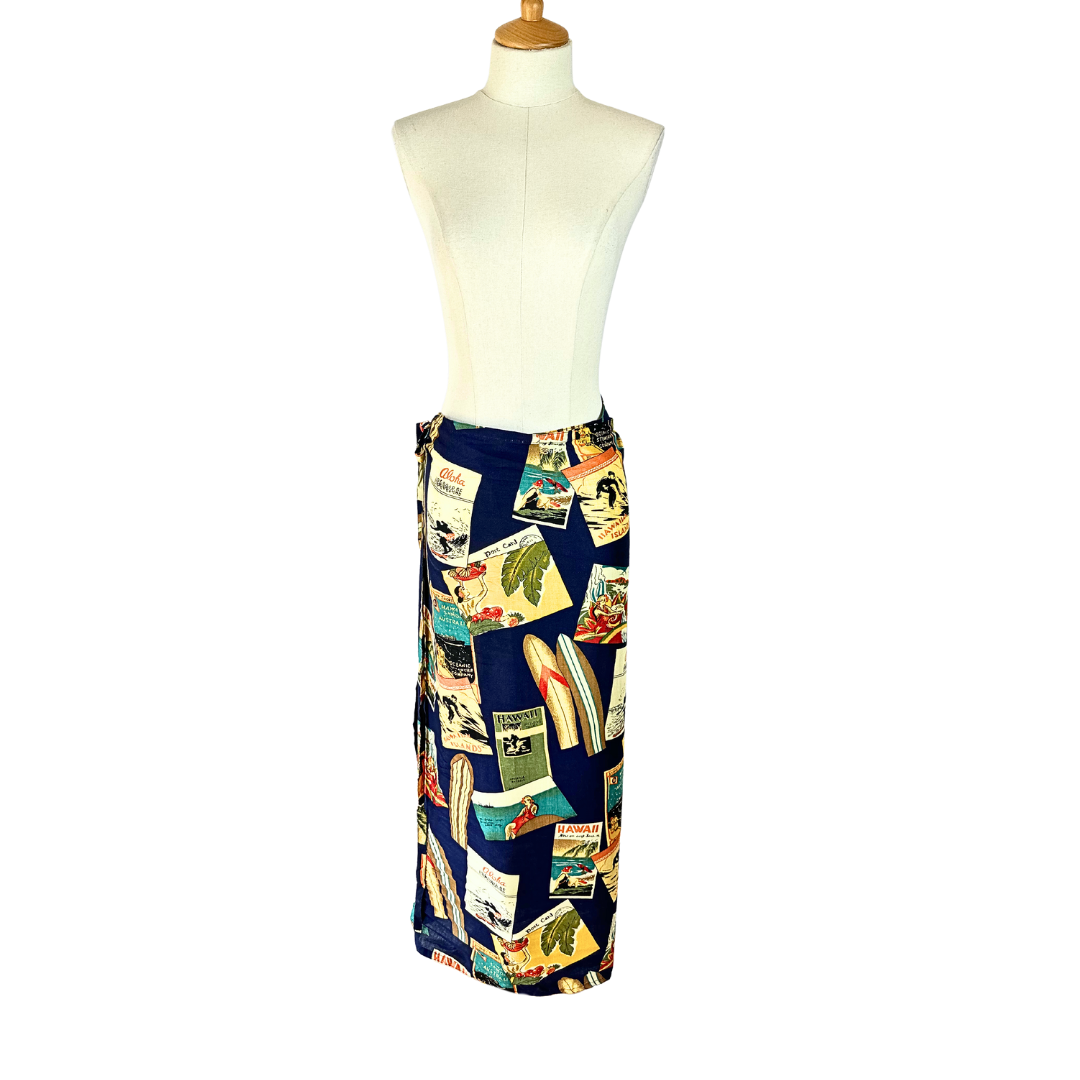 Blue Hawaiian print wrap skirt - M