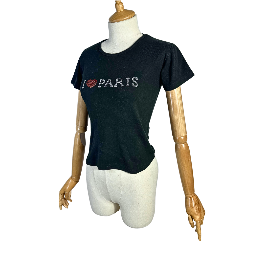 Black I love Paris baby tee - S