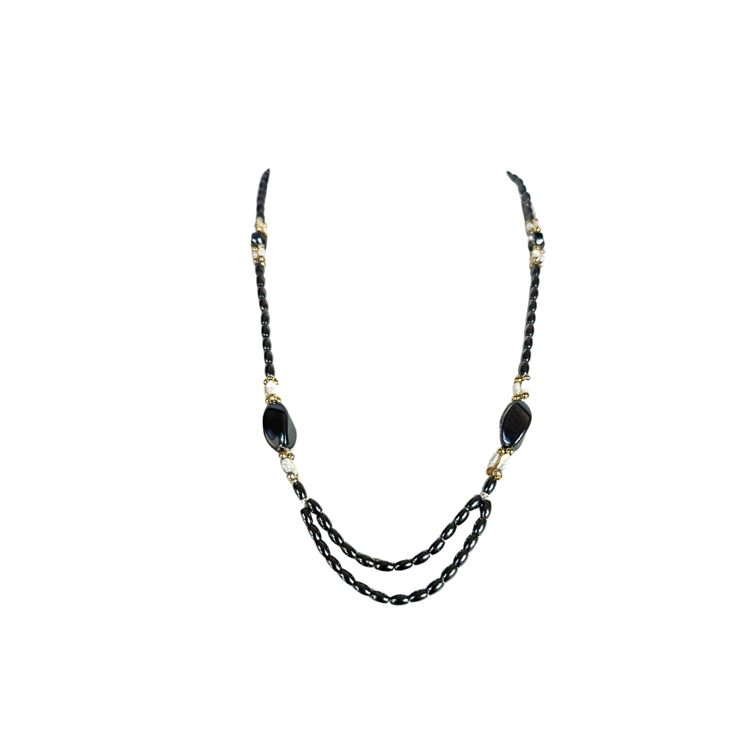 Black hematite and freshwater pearl necklace