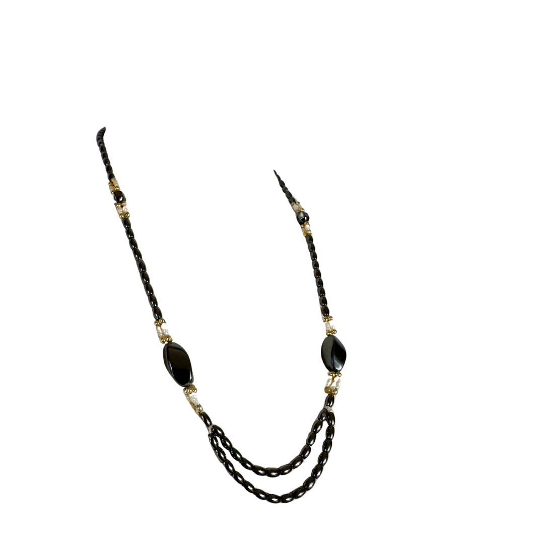 Black hematite and freshwater pearl necklace