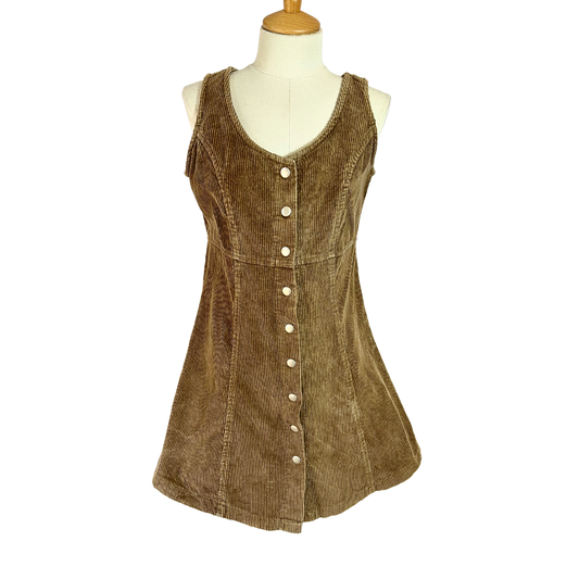 Brown vintage corduroy pinafore dress - M