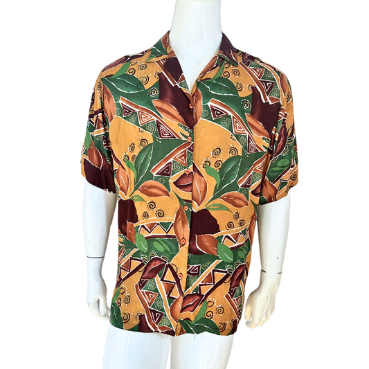 Vintage leaf and abstract print shirt - M