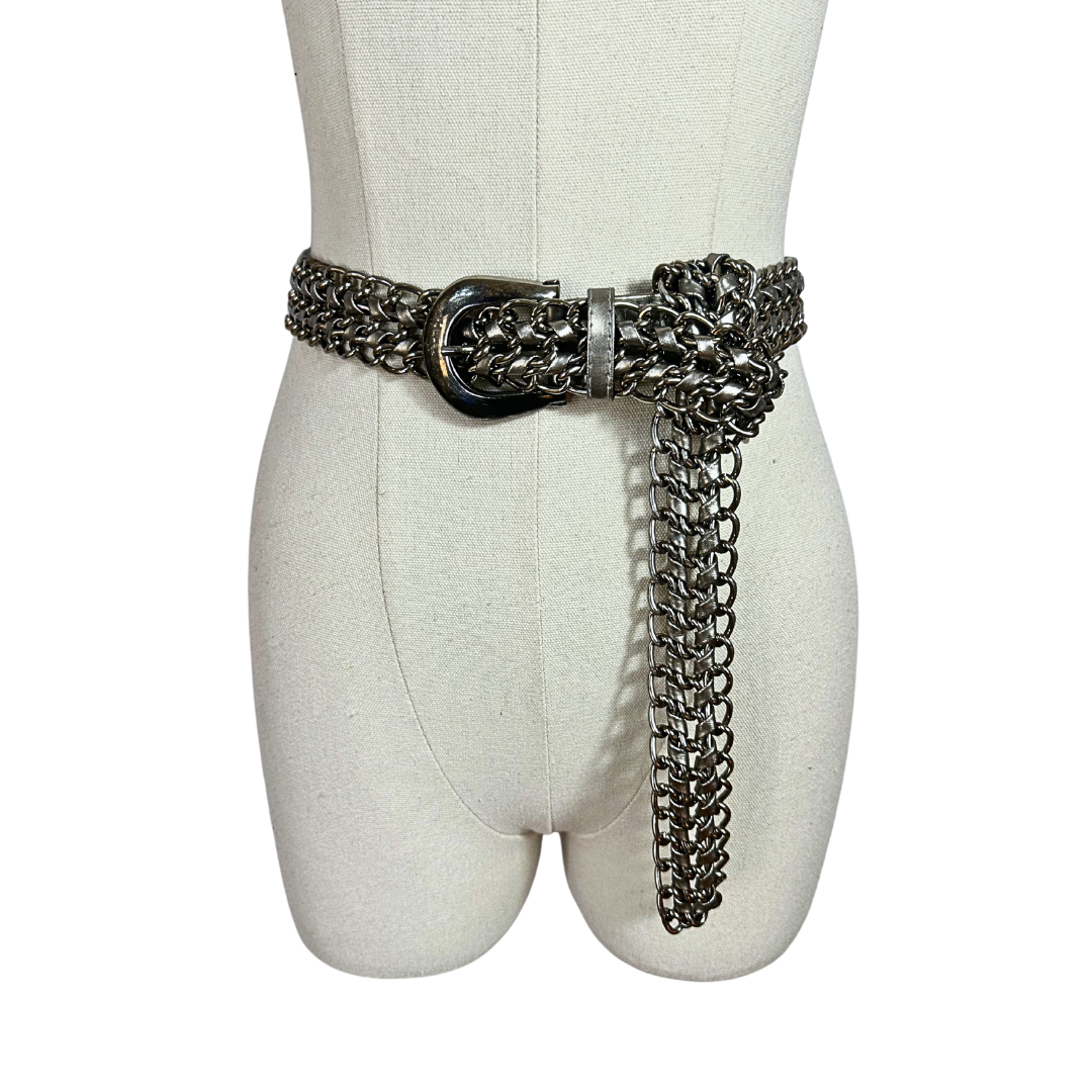 Silver braided chain belt - M