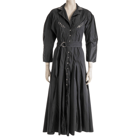 80s embellished longsleeve shirt dress with belt - M