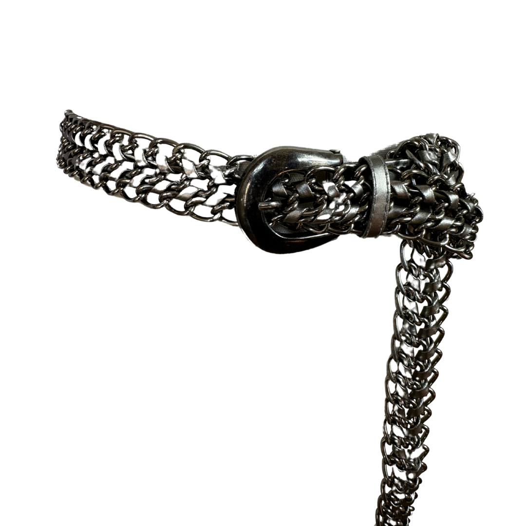 Silver braided chain belt - M