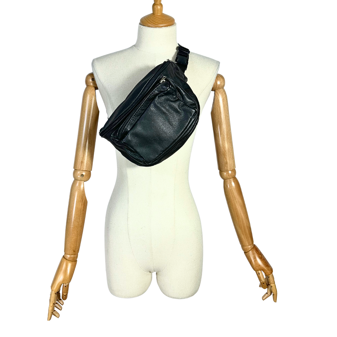 Black leather half moon bag