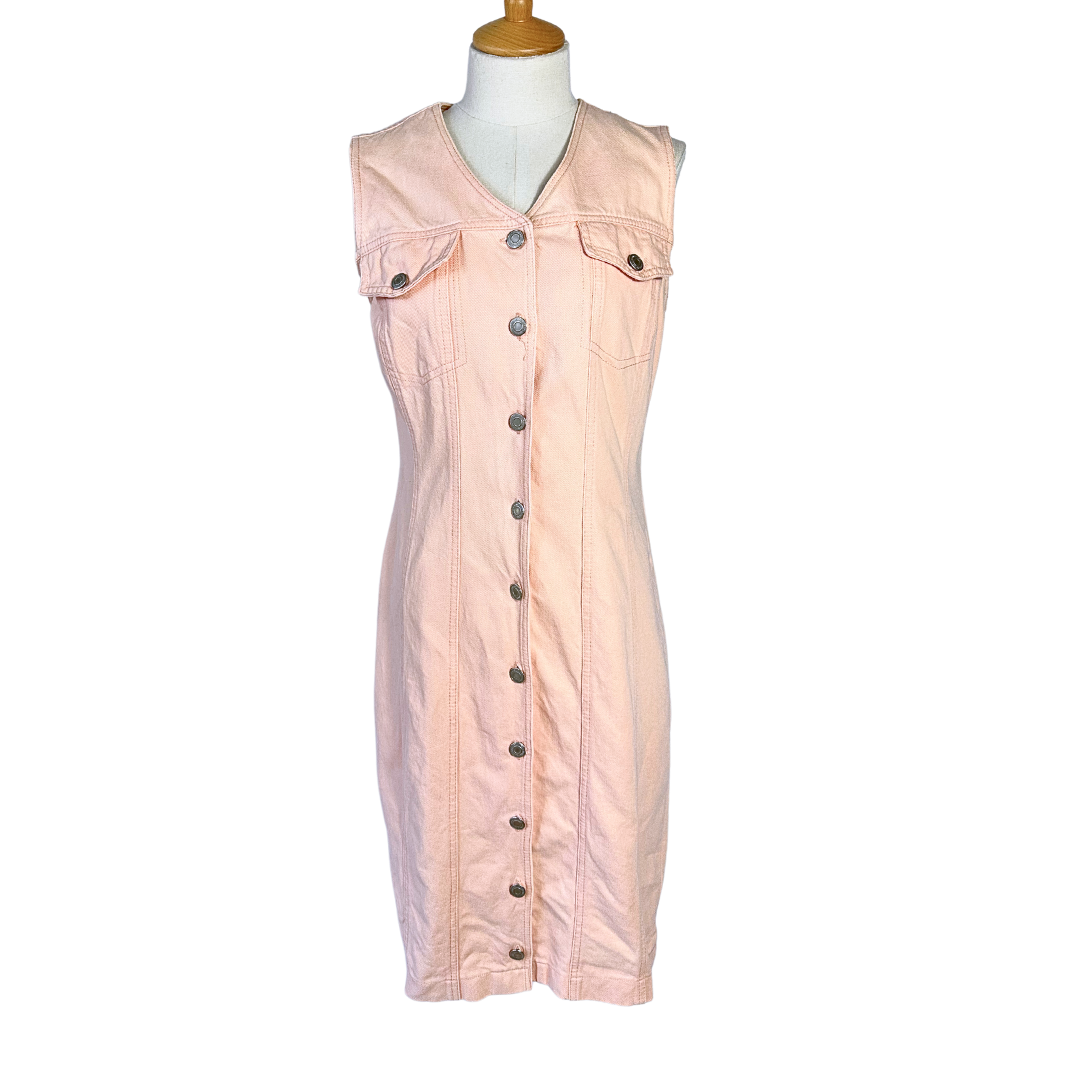 Peach 90s button down denim dress - M