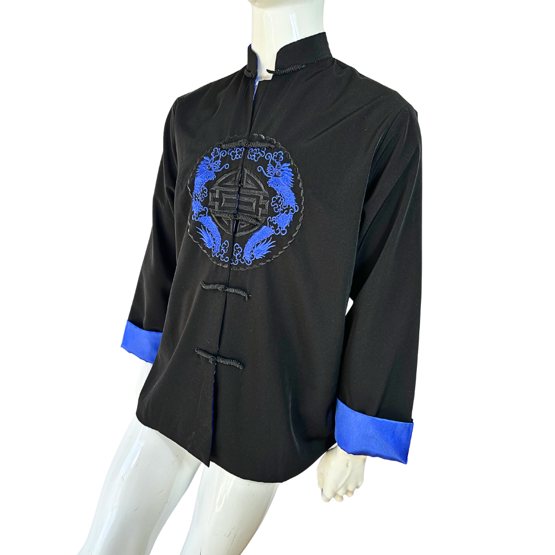 Black dragon embroidered oriental silk jacket - M