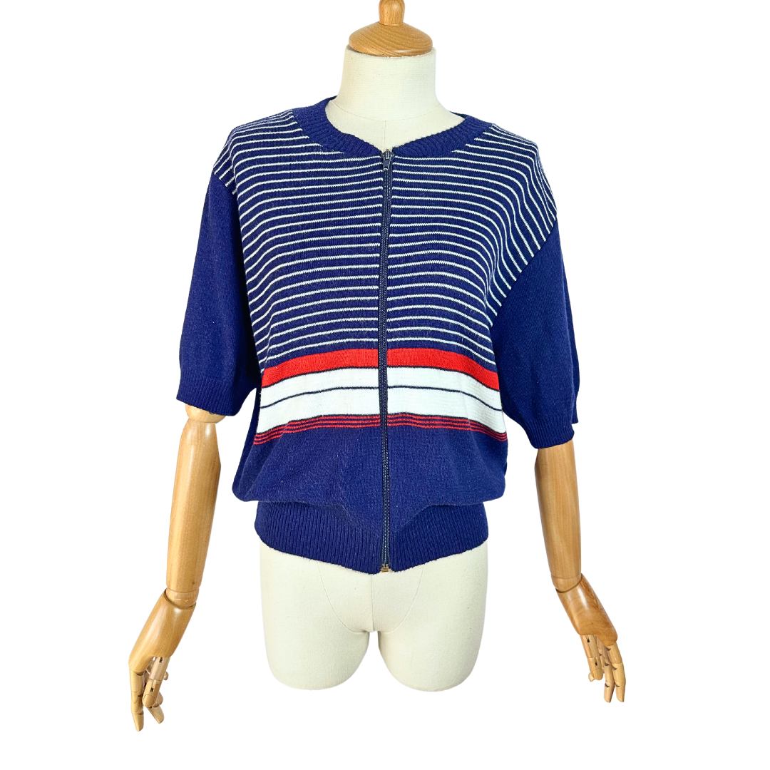 Blue 70s vintage striped knitted top - M