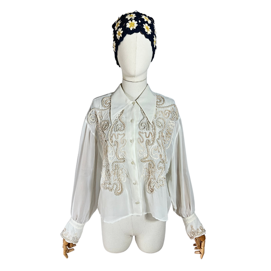 Cream vintage embroidered shirt - M