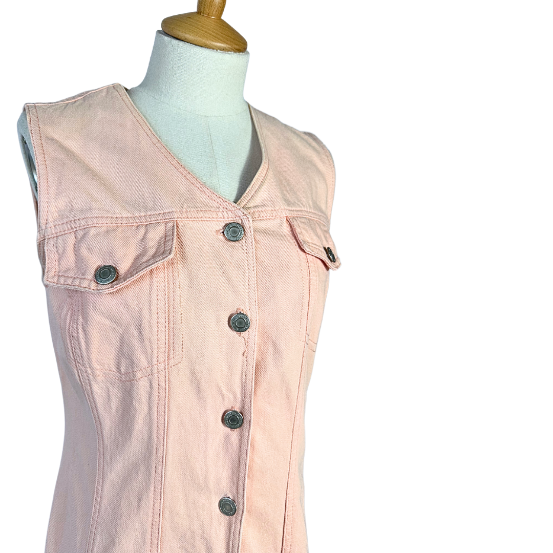 Peach 90s button down denim dress - M