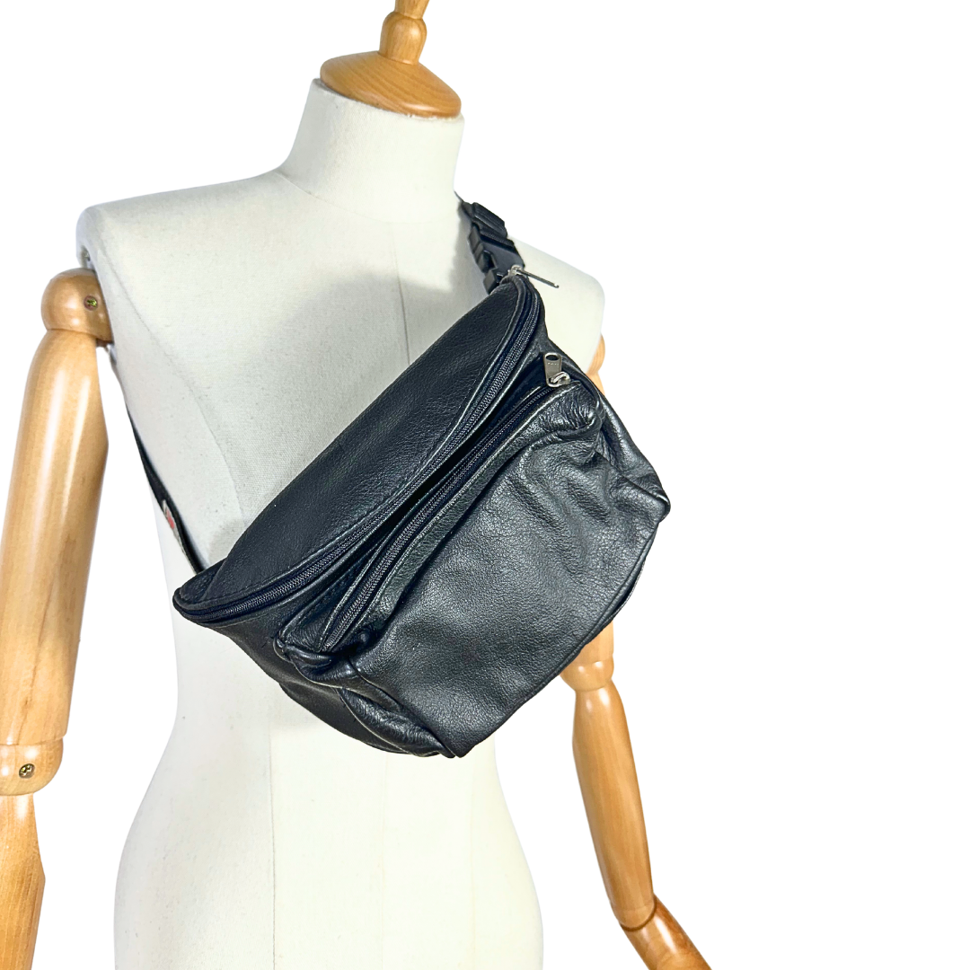 Black leather half moon bag