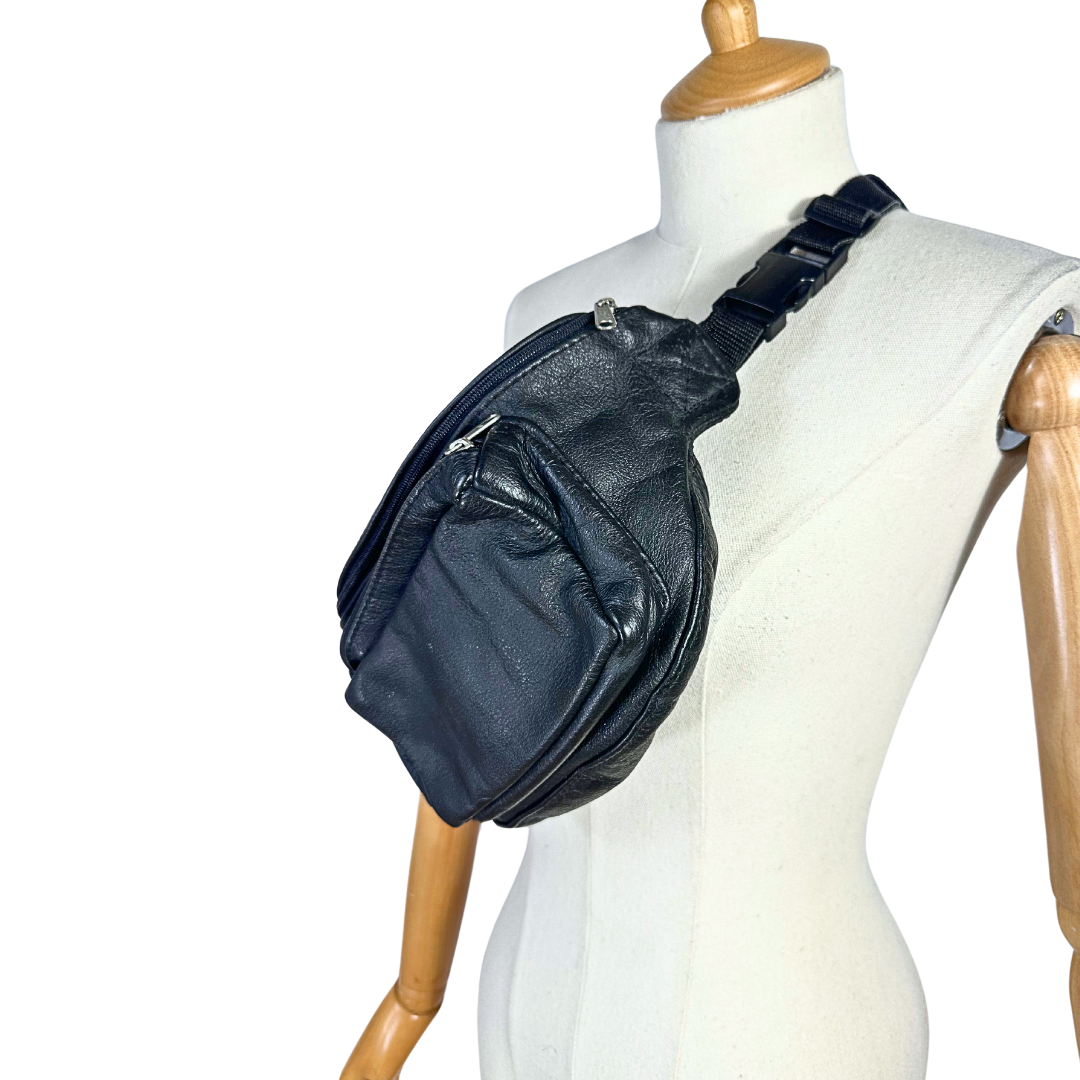 Black leather half moon bag
