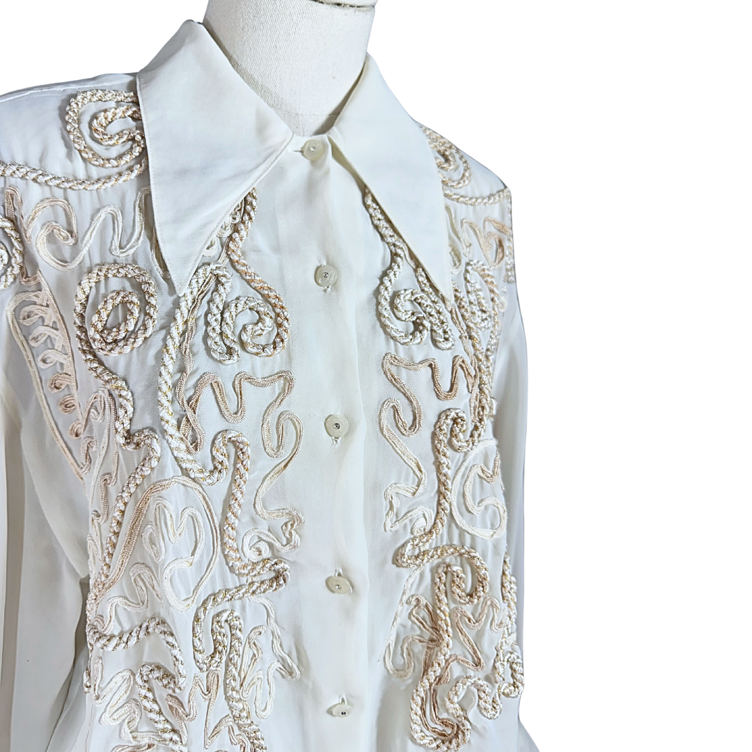 Cream vintage embroidered shirt - M