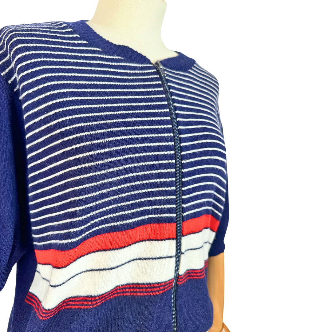 Blue 70s vintage striped knitted top - M