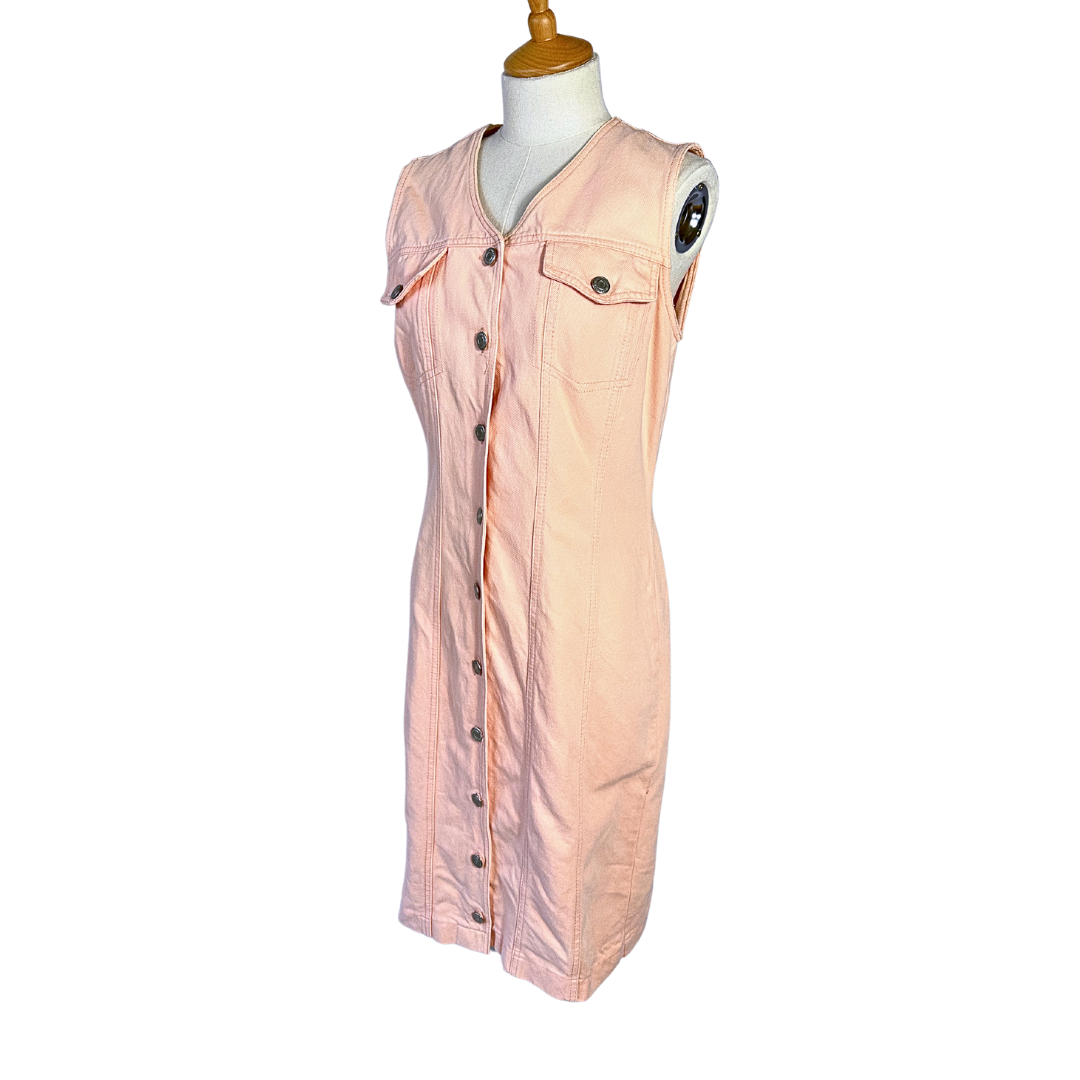 Peach 90s button down denim dress - M