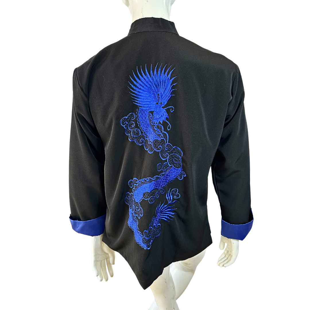 Black dragon embroidered oriental silk jacket - M