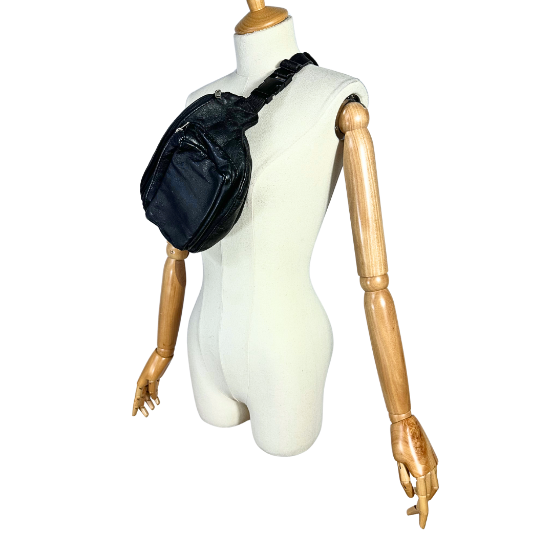 Black leather half moon bag