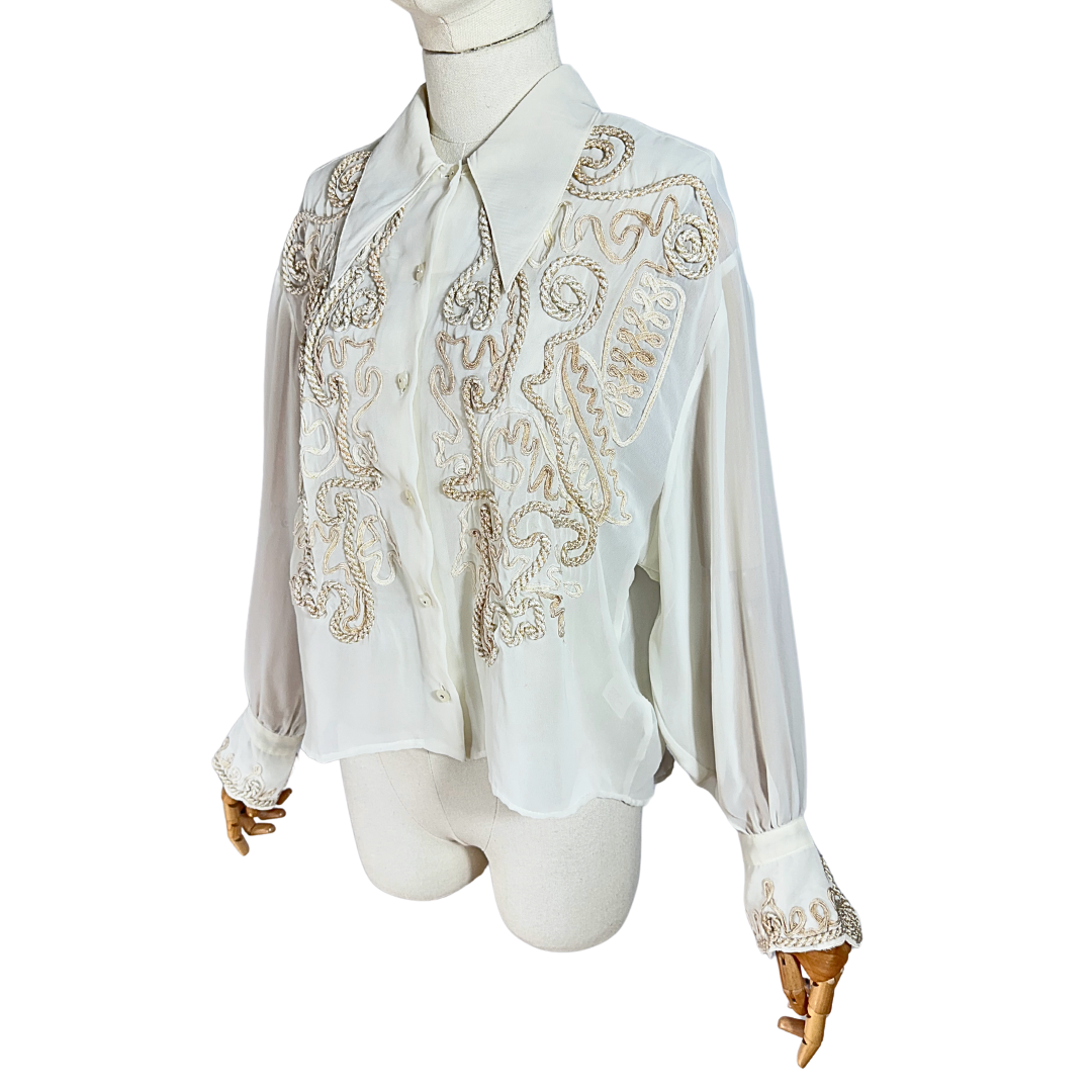 Cream vintage embroidered shirt - M