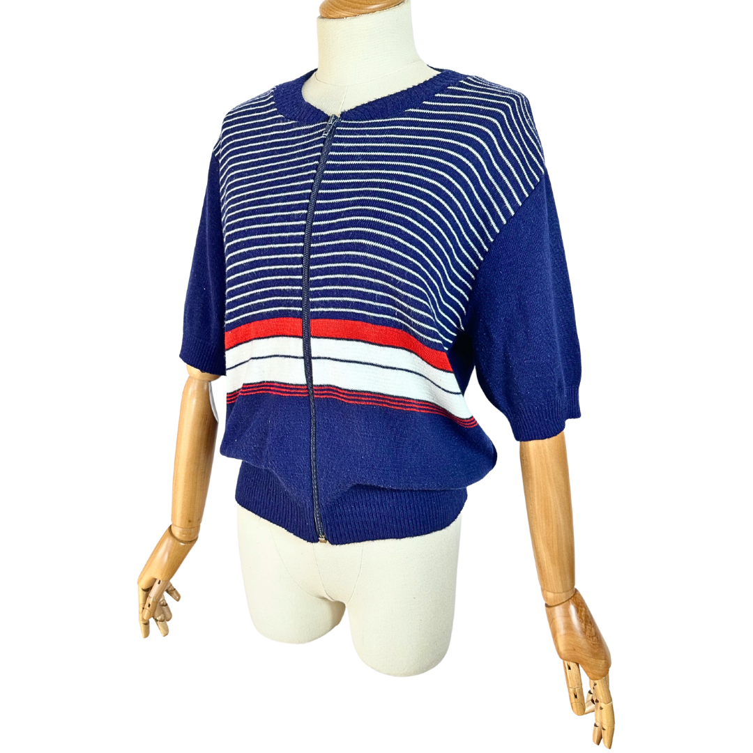 Blue 70s vintage striped knitted top - M